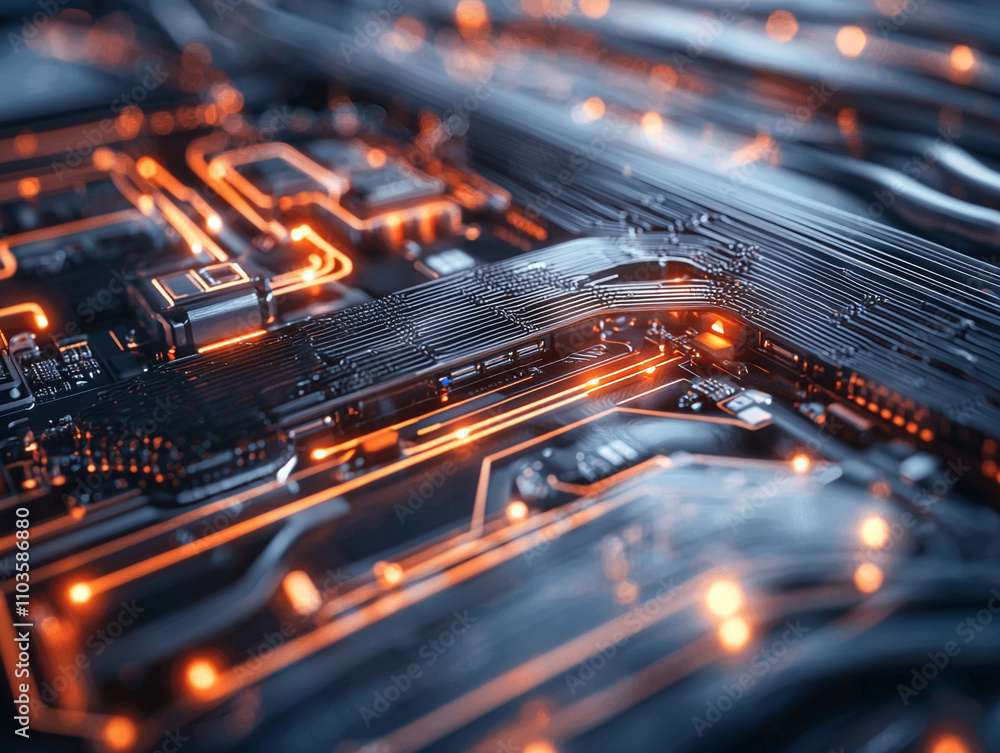Poster ai generates insights from circuit boards technology lab digital art futuristic environment close-up