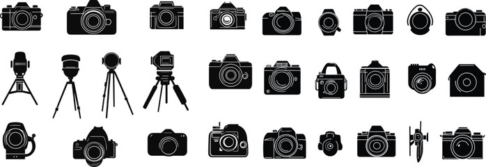 Minimalist Camera Silhouettes for Photography Art,Black and White Silhouettes of Professional Cameras