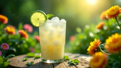 Refreshing Coconut Water in a Tropical Garden