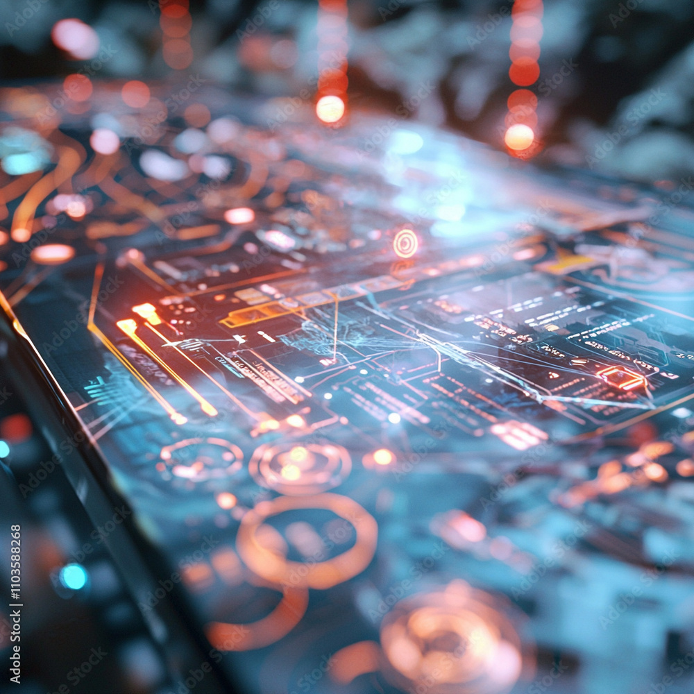 Poster ai-generated digital circuit virtual environment graphic design futuristic technology close-up view 