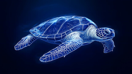 Obraz premium Graceful sea turtle sketch gliding over deep blue background artistic marine life concept