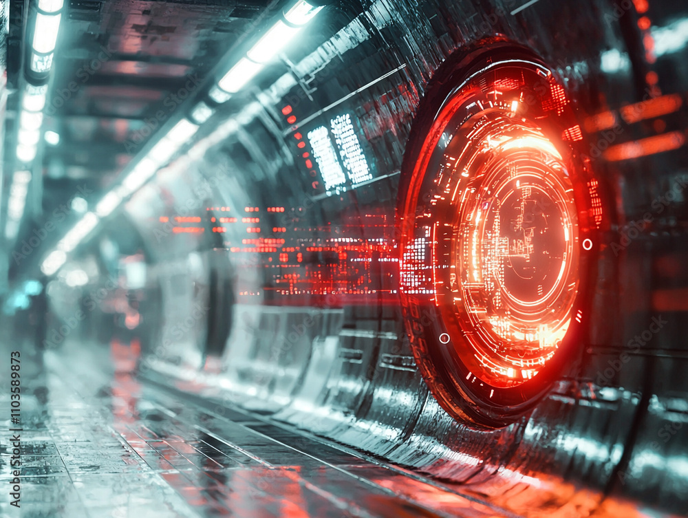 Poster ai-generated visuals of futuristic transport technology in a sci-fi tunnel environment innovation an