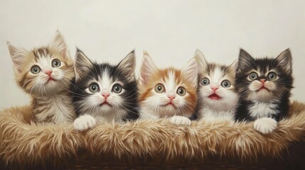 Adorable Multicolored Kittens in a Basket