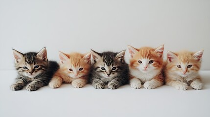 Five Unique Kittens Posed Together on a Soft Surface