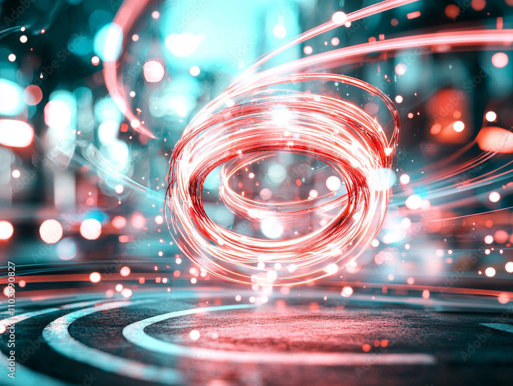 Poster dynamic light swirls in urban setting abstract action of ai-generated art tech environment futuristi