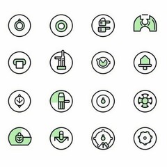 Set of minimalistic icons representing various industrial concepts.
