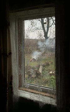 View from the window of a fire from a village house.