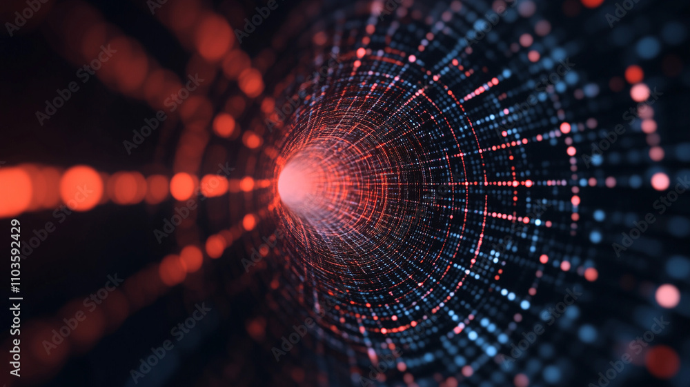 Poster ai-generated action in a virtual tunnel technology environment graphic design perspective futuristic