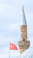 Narmanli Mosque Minaret with Turkish flag A blend of Islamic national culture