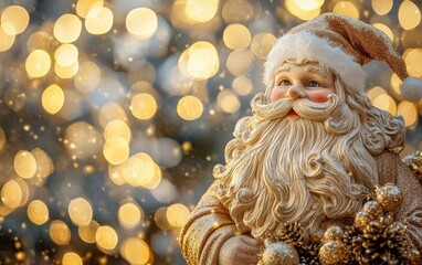 classic santa close-up portrait christmas new year gold background 