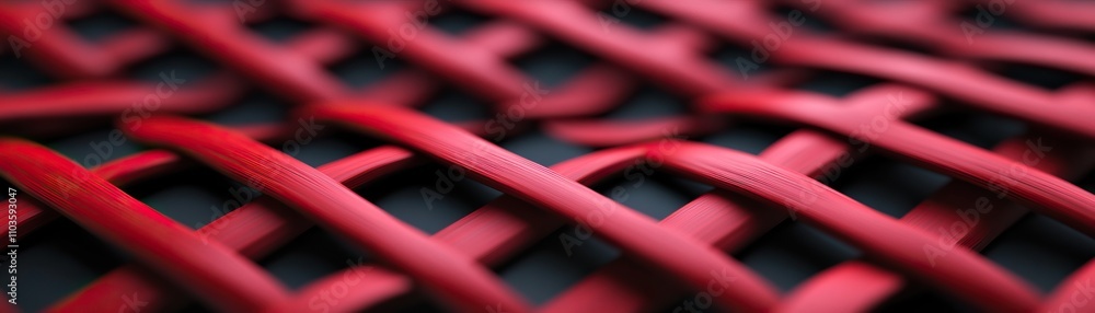 Poster a close-up image of a woven red material, showcasing intricate patterns and textures against a contr
