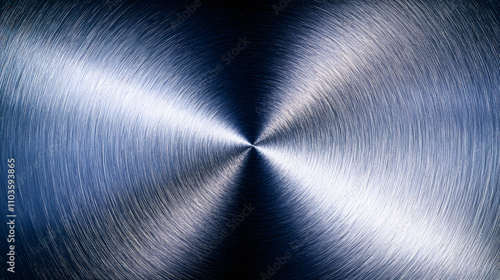 Poster close-up of brushed metal texture with concentric circular lines radiating from the center. the surf