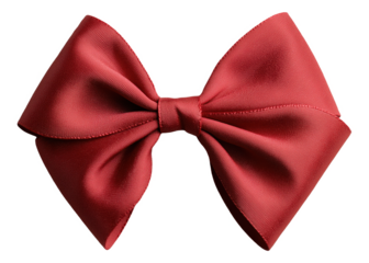 Red fabric bow with a textured surface.