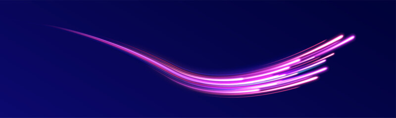 Horizontal speed lines connection vector background. Futuristic dynamic motion technology blue glowing lines air flow effect.  Racing cars dynamic flash effects city road with long exposure.