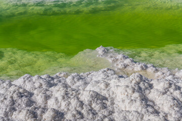Close up on Emerald colors of Qarhan Salt Lake, Qinghai, China
