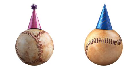Baseball with party hat isolated on transparent background, Set of