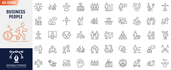 Business People Editable Stroke Line Icon set. Containing Business Professions and Roles, human resources, meeting, office management icon. Vector Illustration