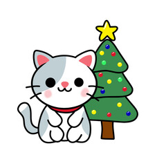cat with christmas tree