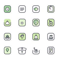Vibrant set of 16 minimalist icons representing various concepts.