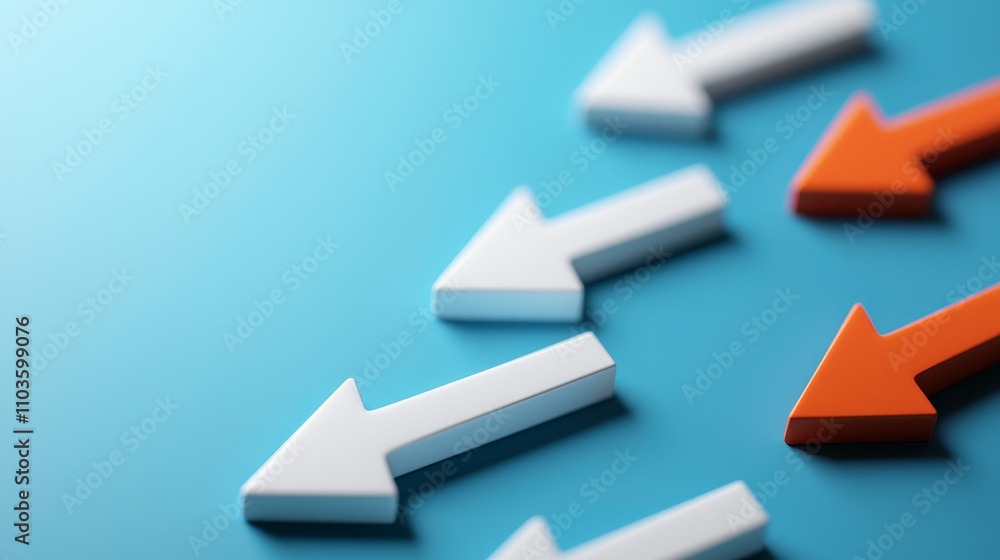 Poster goal setting mindset concept. abstract arrows in contrasting colors on a blue background.