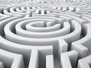 Goal setting mindset concept. 3D maze pattern in grey tones with intricate pathways.