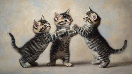 Obraz premium Playful Trio of American Curl Kittens at One Week Old