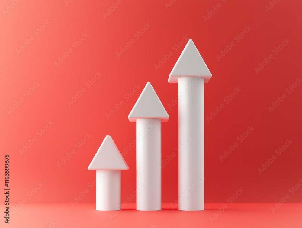 Poster goal setting mindset concept. three upward arrows representing growth on a red background.