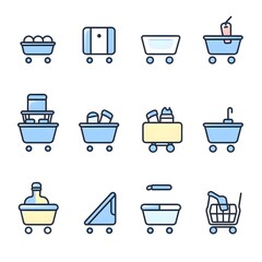 A collection of minimalistic shopping cart icons in a playful design.