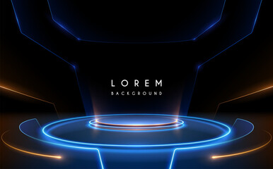 Technology blue and yellow stage on black background