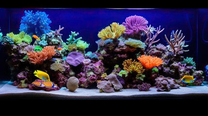 Marine aquarium full of various kinds of marine fish and coral plants underwater