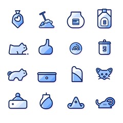 A collection of blue-themed icons depicting various pet-related items.