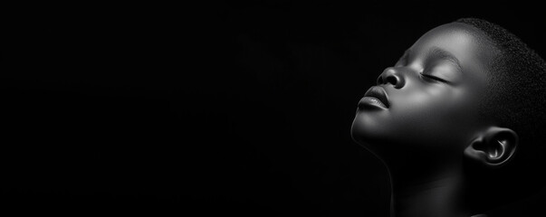 Black and White Studio Portrait of a Thoughtful Young Boy Banner