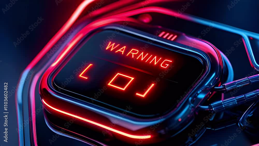 Aufkleber a futuristic warning sign illuminated with red lights and a digital display.