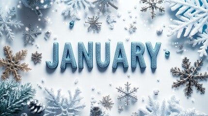 January Winter Banner with Blue Snowflakes