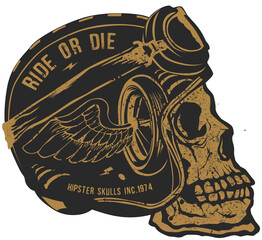 Tete de mort crane skull casque motard aile roue ride or die
