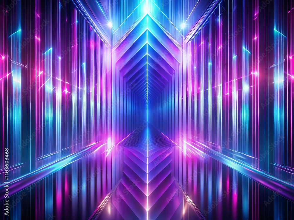 Poster fractal vertical gradient striped abstract glowing lines in 3d with violet and blue magenta motion b
