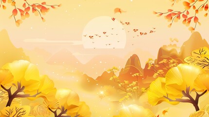Autumn Equinox Autumn Ginkgo Mountain Yellow Chinese Style Background