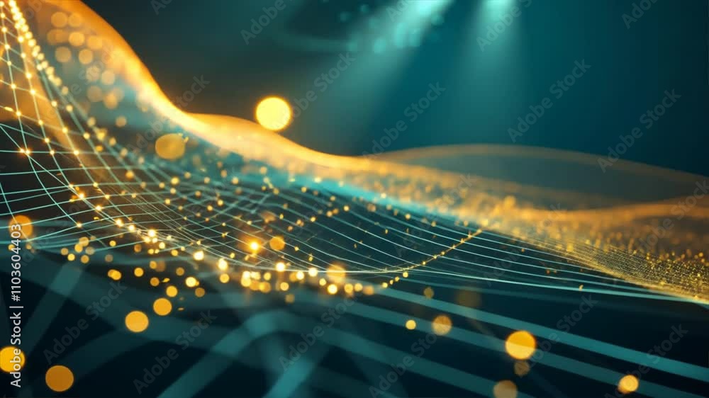 Poster vibrant abstract background with flowing lines and glowing particles digital energy experience in te