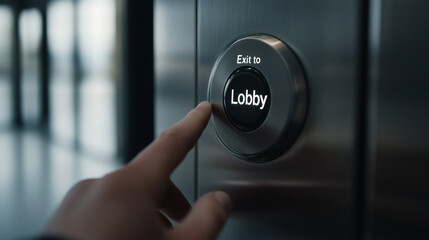 Fototapeta premium Elevator Button Press in Modern Office Building