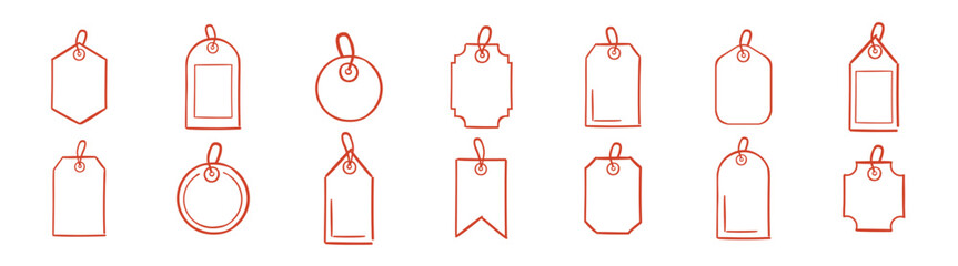 Red price tags collection. Labels and tags for sale. Price or label tags mockup template set. 