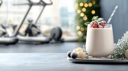 Home gym protein shake quick nutrition and food photography