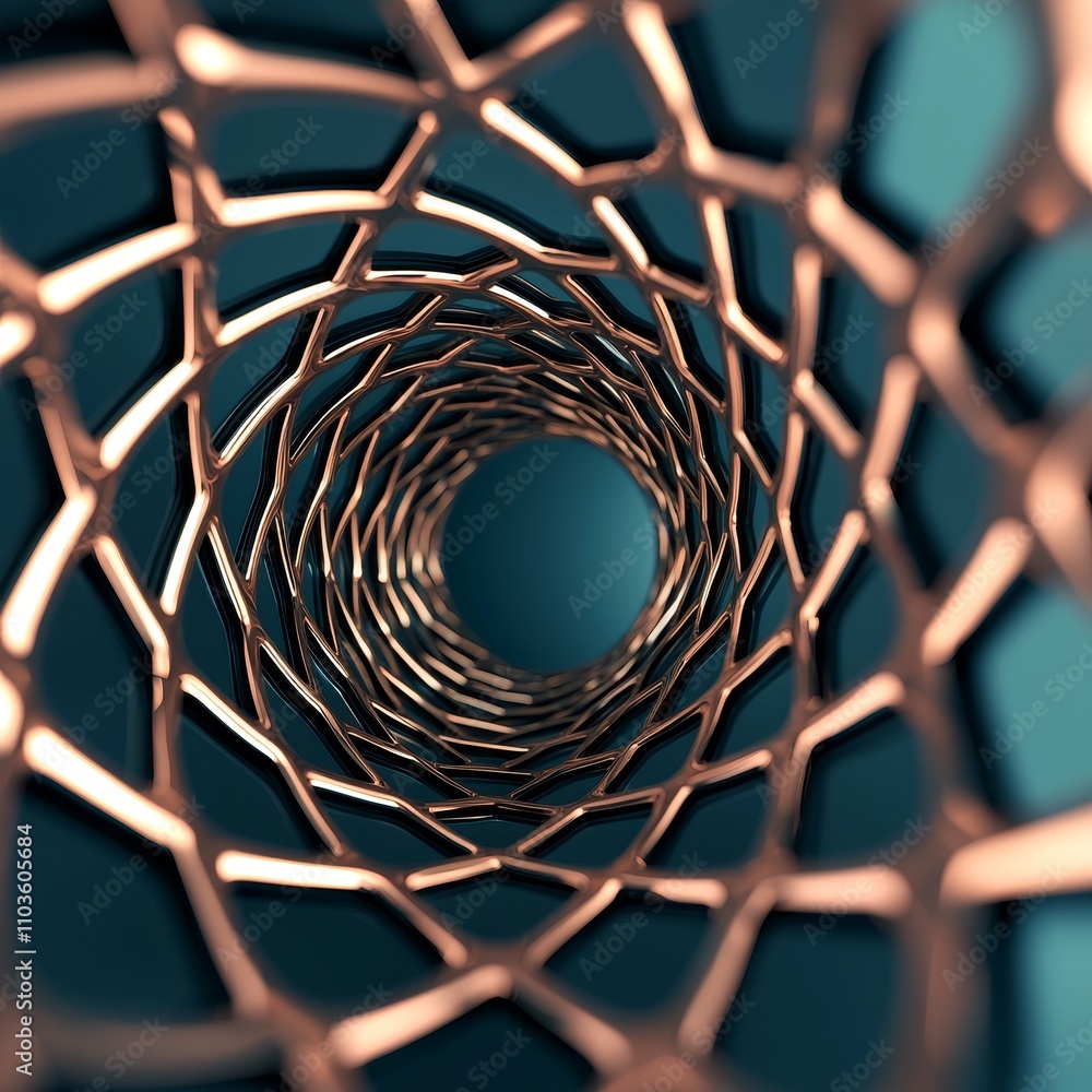Aufkleber summary reflection concept. abstract tunnel with a metallic mesh appearance and a blue background.