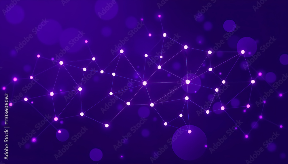 Aufkleber glowing purple digital network connecting dots abstract futuristic technology innovation data flow cyberspace global communication artificial intelligence connectivity
