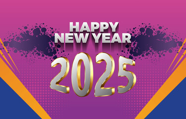2025 happy new year template banner with modern 3d text effect and beautiful sparkle luxury shiny ornament abstract gradient purple background design 020
