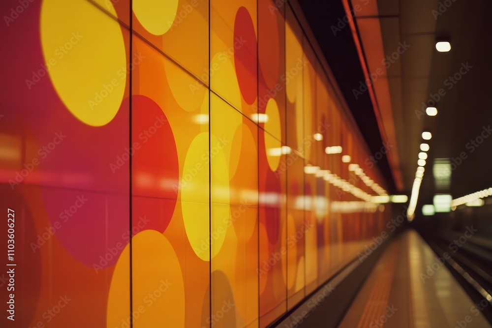 Poster abstract colorful background in subway station with vibrant circles and soft lighting, ideal for mod