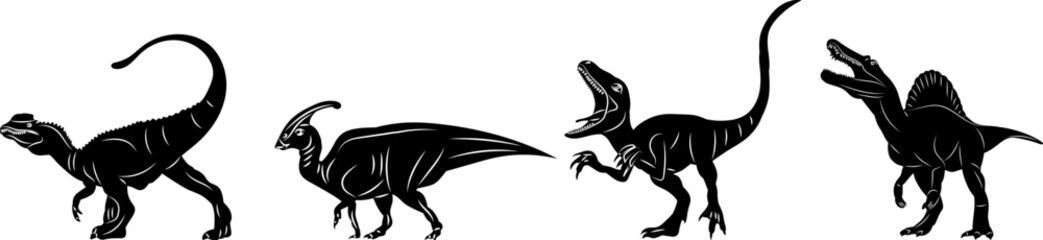 dinosaurs roar and walk silhouette vector