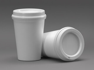 White Blank Coffee Cups Stack Perspective Mockup