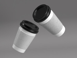 White Blank Floating Coffee Cups in Pair Mockup