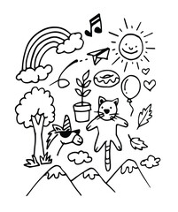 Kindergarten doodle vector background. Hand drawn doodle style