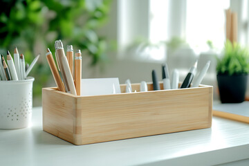 Stylish Bamboo Pen and Pencil Organizer for a Modern Workspace